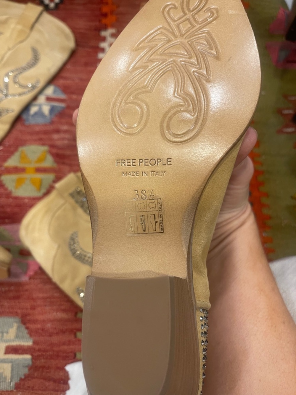 Free People Tan Suede Over-the-Knee Western Boots with Crystal Accents NEW! - Picture 9 of 9